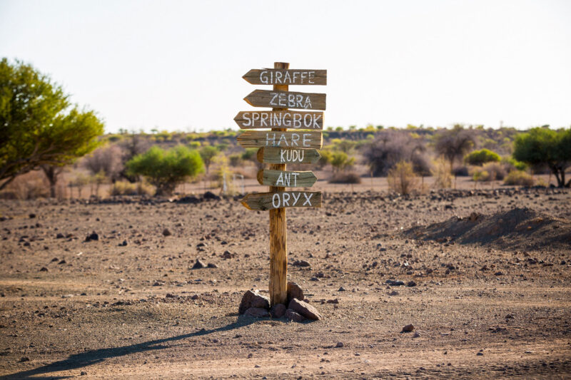 Sign post listing various indigenous animals 